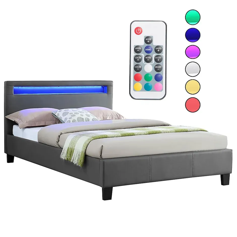 Idimex Lit LED simple MIRANDO 120x190 cm, avec sommier, revêtement synthétique gris Best