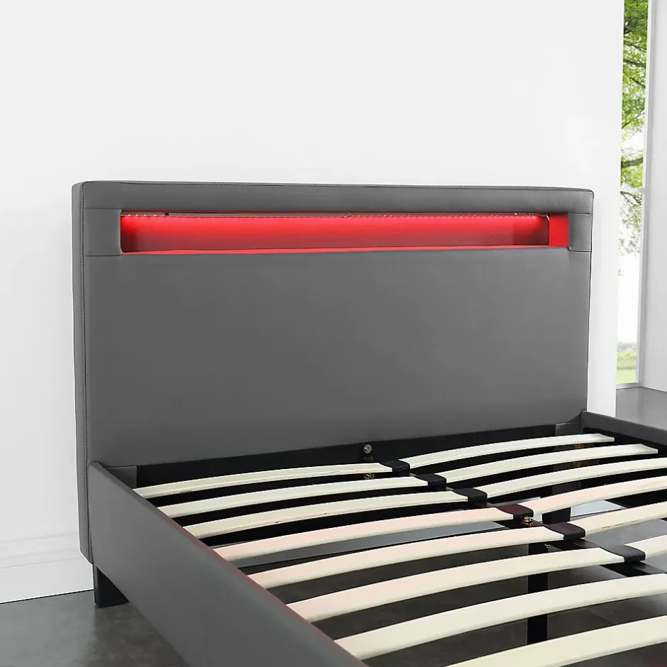 Idimex Lit LED simple MIRANDO 120x190 cm, avec sommier, revêtement synthétique gris Best