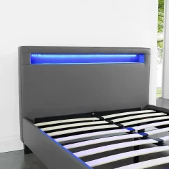 Idimex Lit LED simple MIRANDO 120x190 cm, avec sommier, revêtement synthétique gris Best