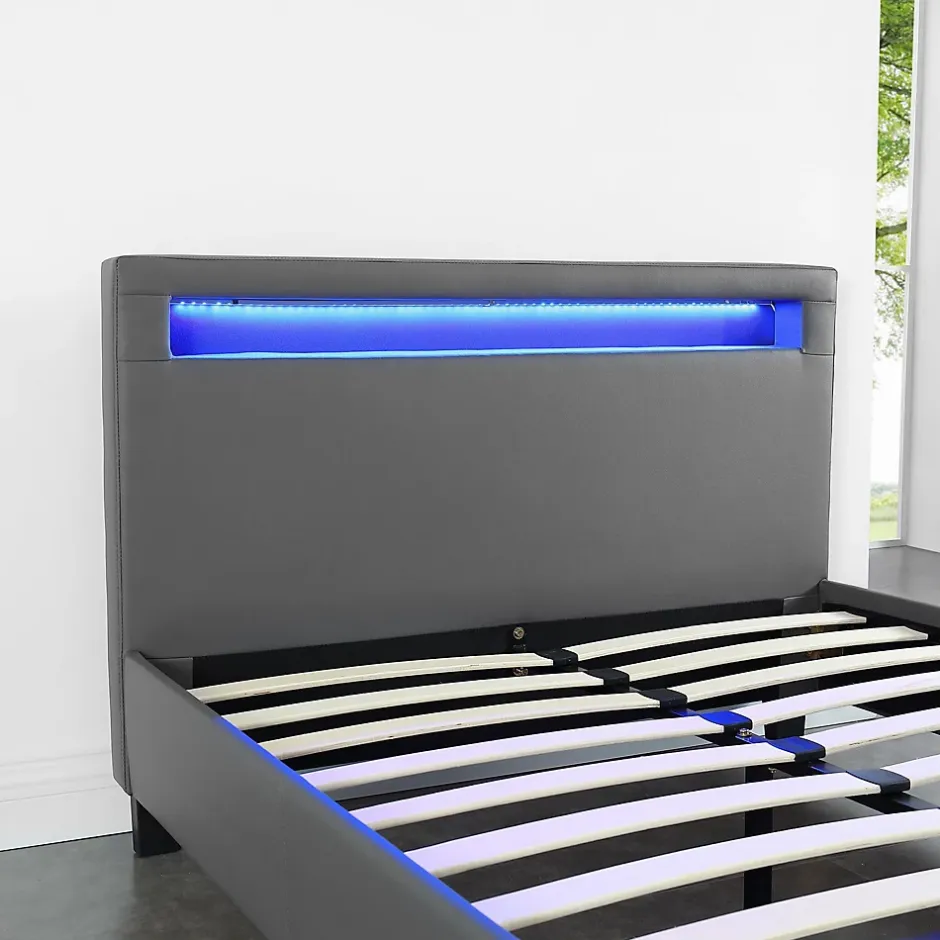 Idimex Lit LED simple MIRANDO 120x190 cm, avec sommier, revêtement synthétique gris Best