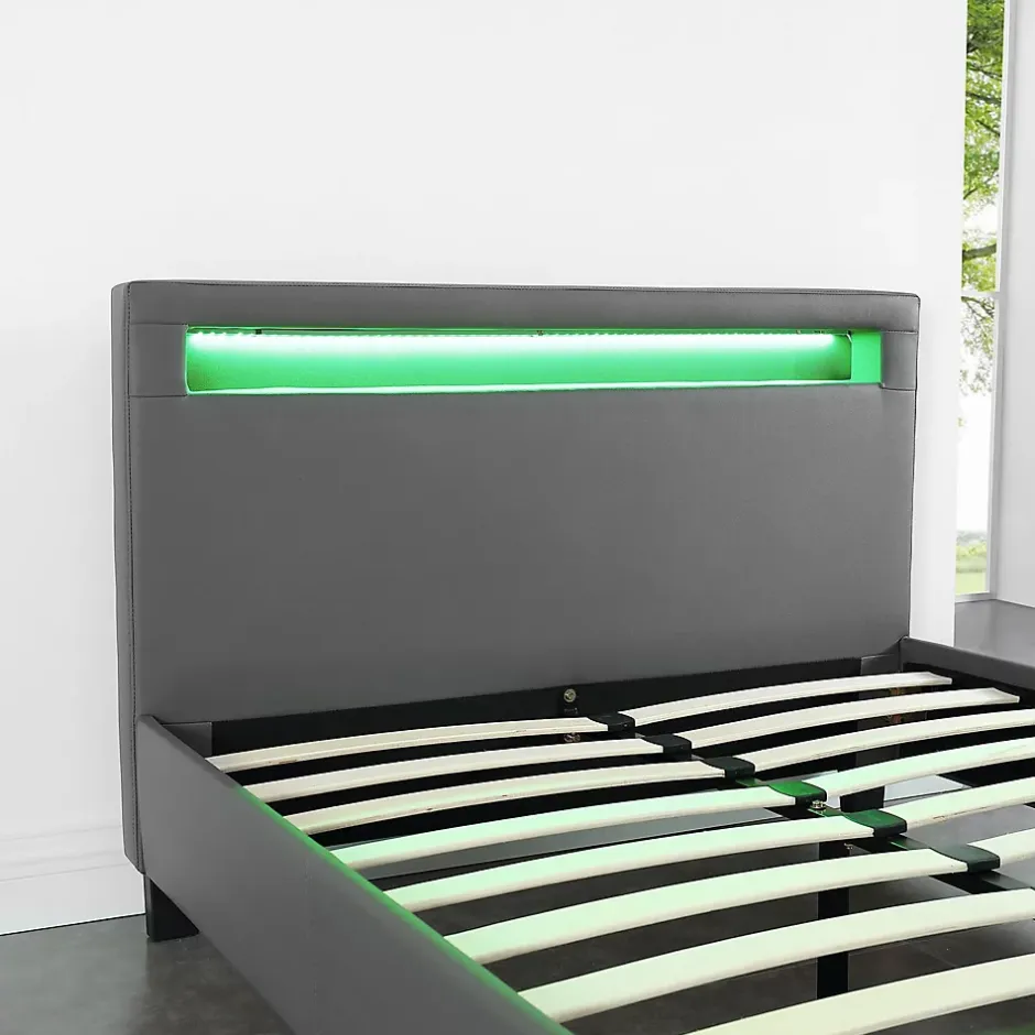 Idimex Lit LED simple MIRANDO 120x190 cm, avec sommier, revêtement synthétique gris Best