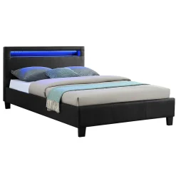 Idimex Lit LED simple MIRANDO 120x190 cm, avec sommier, revêtement synthétique noir
