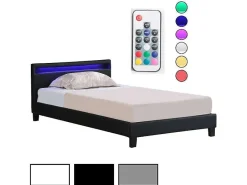 Idimex Lit LED simple MIRANDO 120x190 cm, avec sommier, revêtement synthétique noir