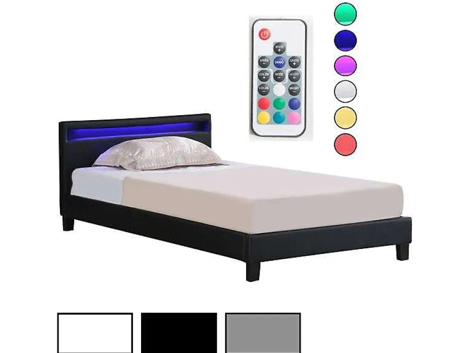 Idimex Lit LED simple MIRANDO 120x190 cm, avec sommier, revêtement synthétique noir