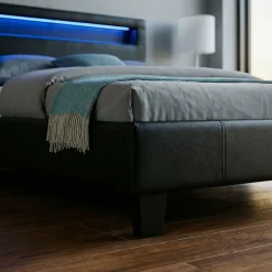 Idimex Lit LED simple MIRANDO 120x190 cm, avec sommier, revêtement synthétique noir