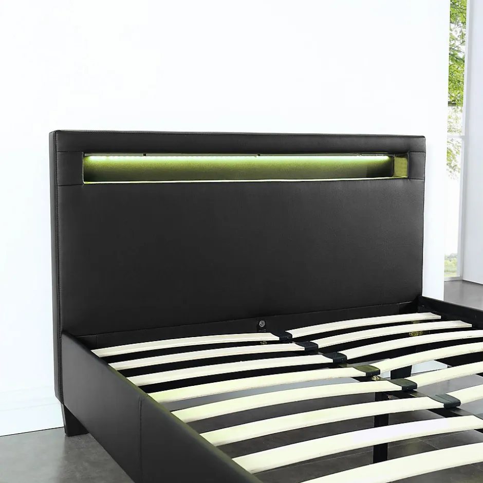 Idimex Lit LED simple MIRANDO 120x190 cm, avec sommier, revêtement synthétique noir