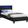 Idimex Lit LED simple MOLINA 90x190 cm, avec sommier, revêtement tissu noir