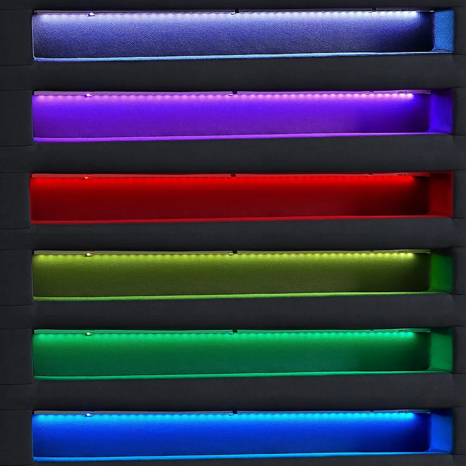 Idimex Lit LED simple MOLINA 90x190 cm, avec sommier, revêtement tissu noir