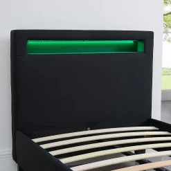 Idimex Lit LED simple MOLINA 90x190 cm, avec sommier, revêtement tissu noir
