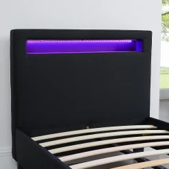 Idimex Lit LED simple MOLINA 90x190 cm, avec sommier, revêtement tissu noir