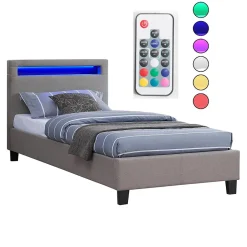 Idimex Lit LED simple MOLINA 90x190 cm, avec sommier, revêtement tissu gris Sale