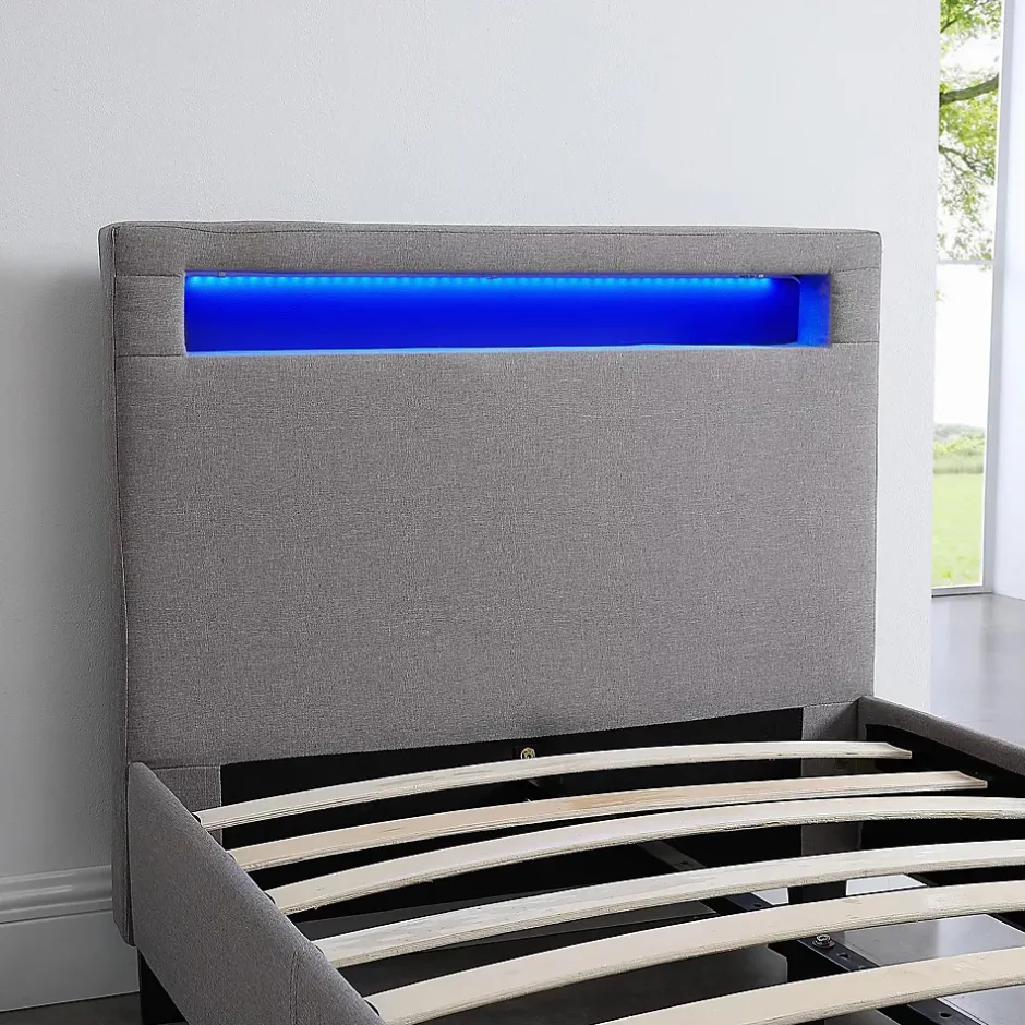 Idimex Lit LED simple MOLINA 90x190 cm, avec sommier, revêtement tissu gris Sale