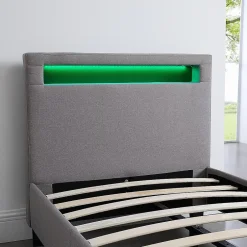 Idimex Lit LED simple MOLINA 90x190 cm, avec sommier, revêtement tissu gris Sale