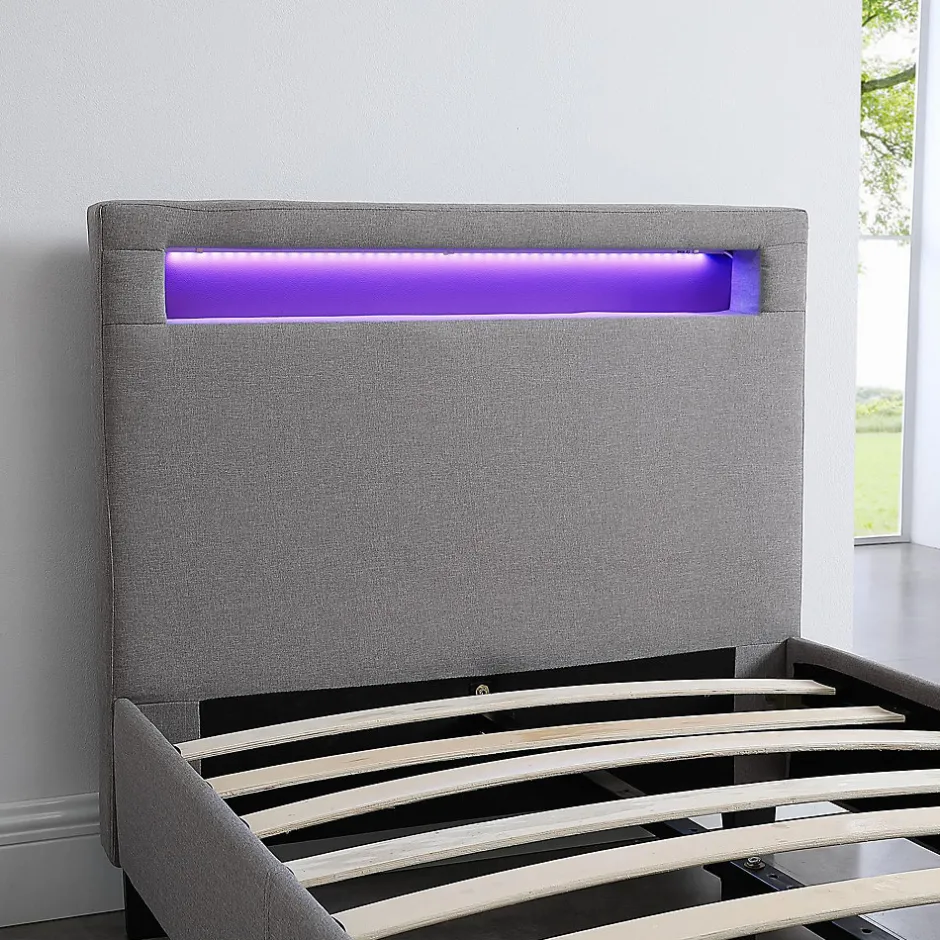 Idimex Lit LED simple MOLINA 90x190 cm, avec sommier, revêtement tissu gris Sale