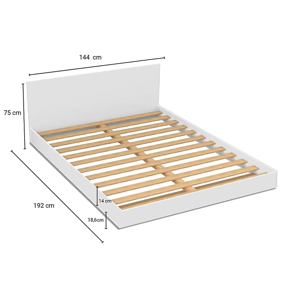 Weber Industries Lit LOFT 140x190 + 2 chevets + sommier + tête de lit / Blanc Best