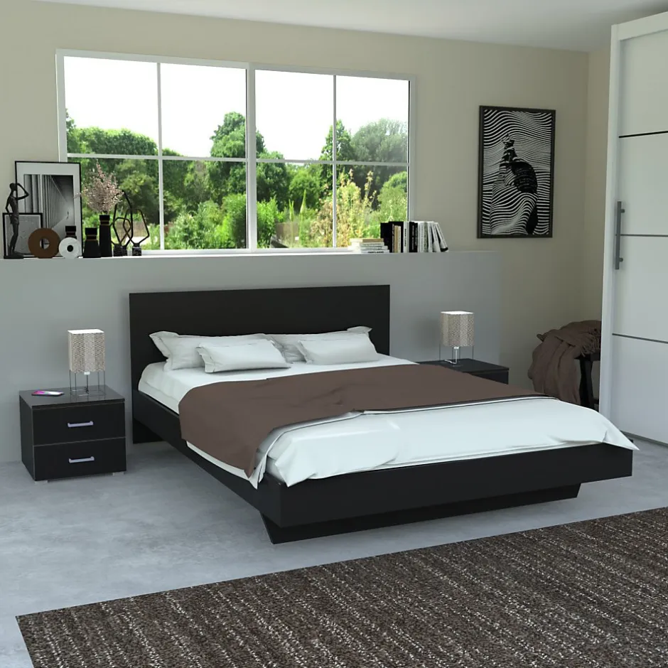 Weber Industries Lit LOFT 160x200 + 2 chevets + sommier + tête de lit / Noir Sale