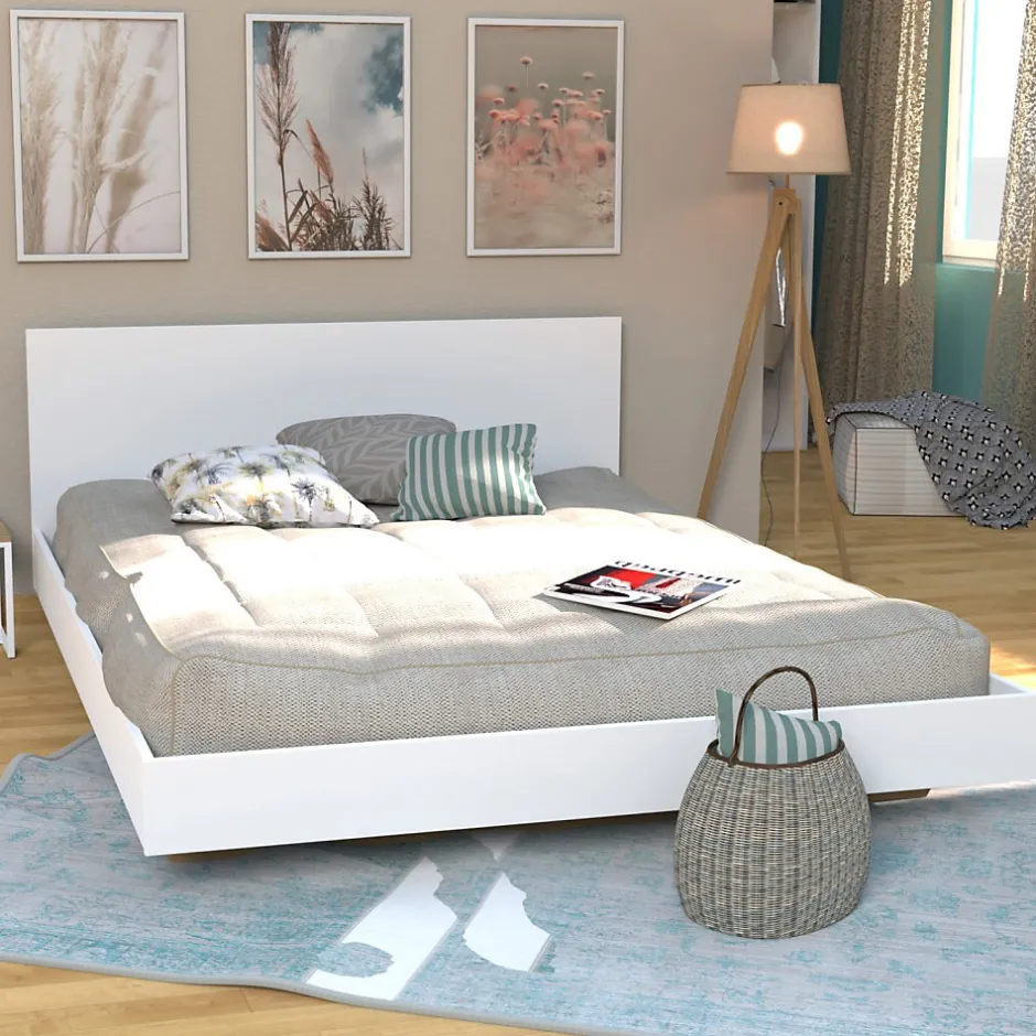 Weber Industries Lit LOFT 140x190 + 1 sommier + tête de lit / Blanc