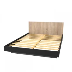 Weber Industries Lit LOFT 160x200 + 1 sommier + tête de lit / Décor Noir & chêne blanchi