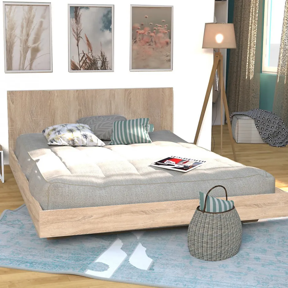 Weber Industries Lit LOFT 140x190 + 1 sommier + tête de lit / Décor Chêne blanchi Best