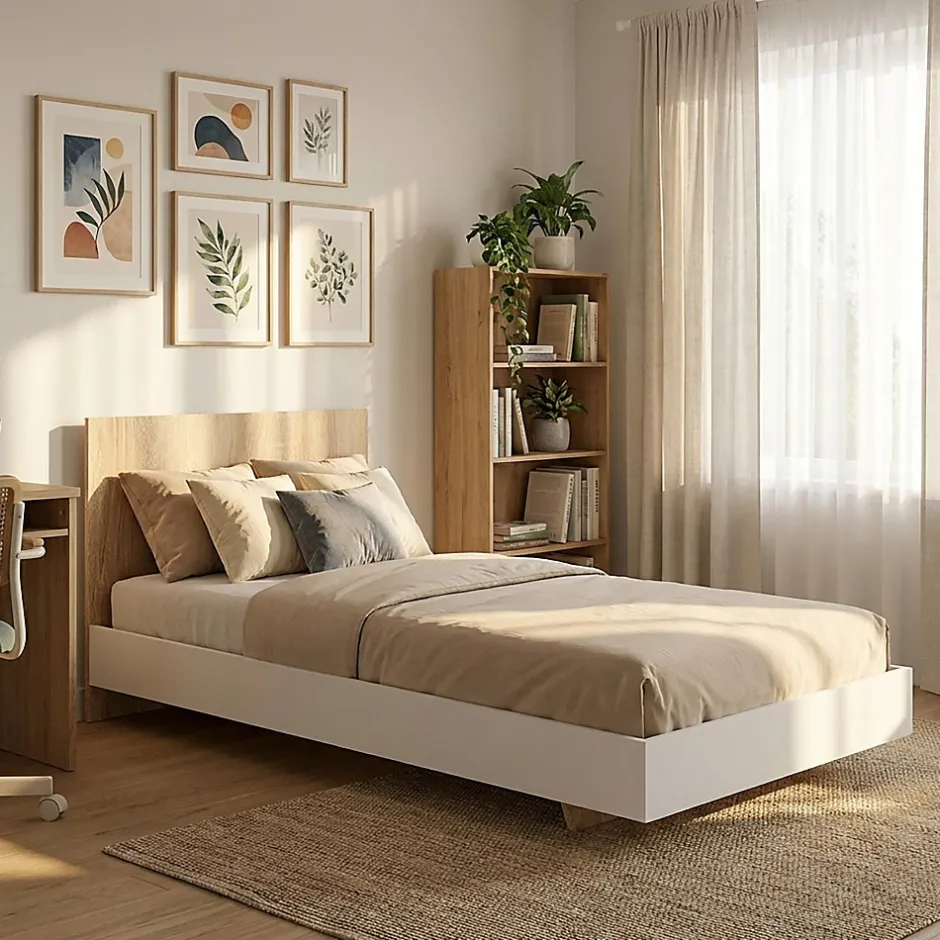 Weber Industries Lit LOFT 90x190 cm + sommier / Décor Blanc & chêne blanchi Clearance