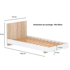 Weber Industries Lit LOFT 90x190 cm + sommier / Décor Blanc & chêne blanchi Clearance