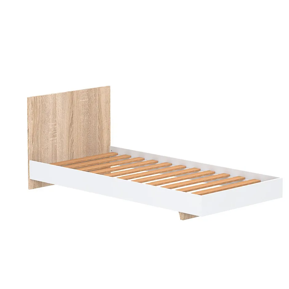 Weber Industries Lit LOFT 90x190 cm + sommier / Décor Blanc & chêne blanchi Clearance