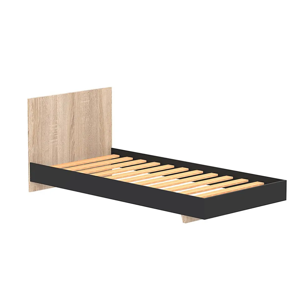 Weber Industries Lit LOFT 90x190 cm + sommier / Décor Noir & chêne blanchi