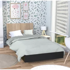 Weber Industries Lit LOFT 90x190 cm + sommier / Décor Noir & chêne blanchi