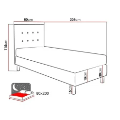 Mobilier1 Lit Logan 100, Unique, Gris, Tissu, Disponible, 80x204x115cm New