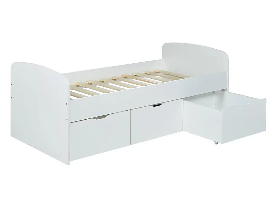 Vente-unique Lit LOUANE avec 2 tiroirs et 1 coffre de rangement - 90 x 190 cm - Blanc Outlet