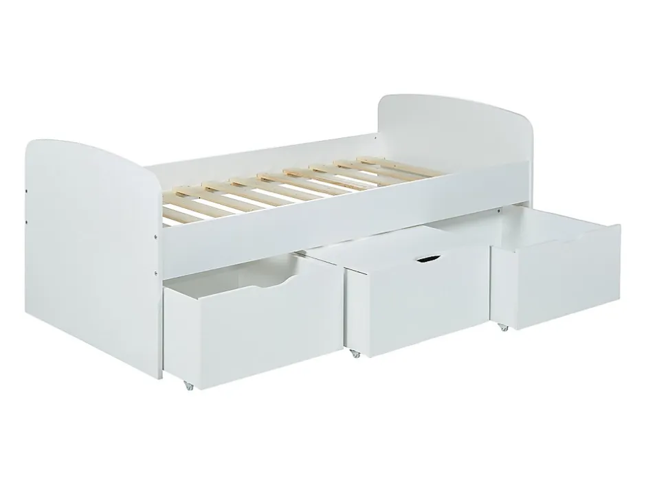 Vente-unique Lit LOUANE avec 2 tiroirs et 1 coffre de rangement - 90 x 190 cm - Blanc Outlet