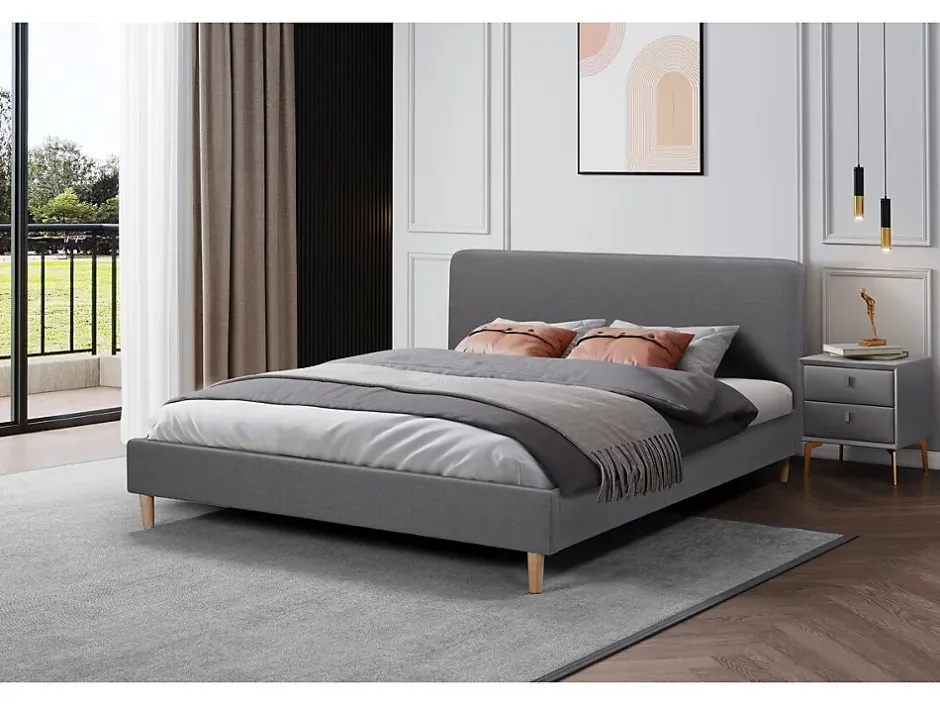 Habitat Et Jardin Lit louise 203 x 148 x 90 cm en tissu cadre a lattes pour 2 personnes de couleur gris Clearance
