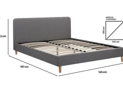 Habitat Et Jardin Lit louise 203 x 148 x 90 cm en tissu cadre a lattes pour 2 personnes de couleur gris Clearance