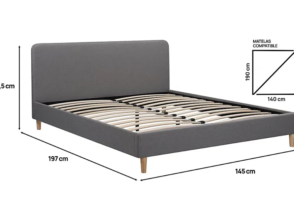 Habitat Et Jardin Lit louise 203 x 148 x 90 cm en tissu cadre a lattes pour 2 personnes de couleur gris Clearance
