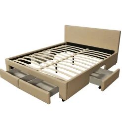 Weber Industries Lit LUGANO 160x200 + 1 sommier + 4 tiroirs / Beige