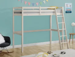 Vente-unique Lit mezzanine - 90 x 190 cm - Pin massif - Blanchi + matelas - GEDEON II New