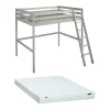 Vente-unique Lit mezzanine - 140 x 190 cm - Pin massif - Blanchi + matelas -GEDEON II