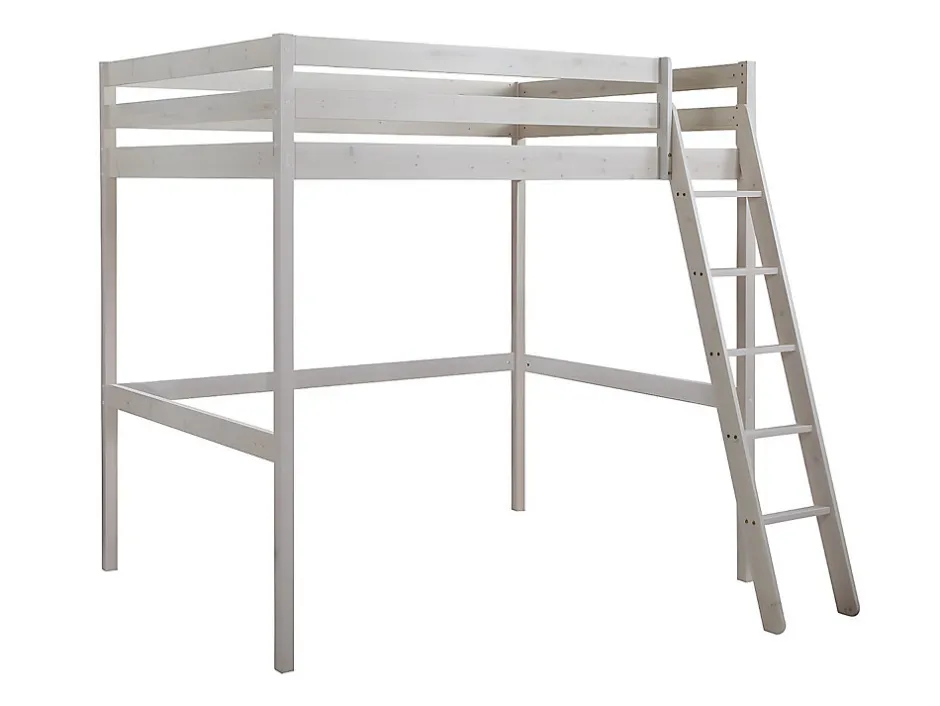 Vente-unique Lit mezzanine - 140 x 190 cm - Pin massif - Blanchi + matelas -GEDEON II