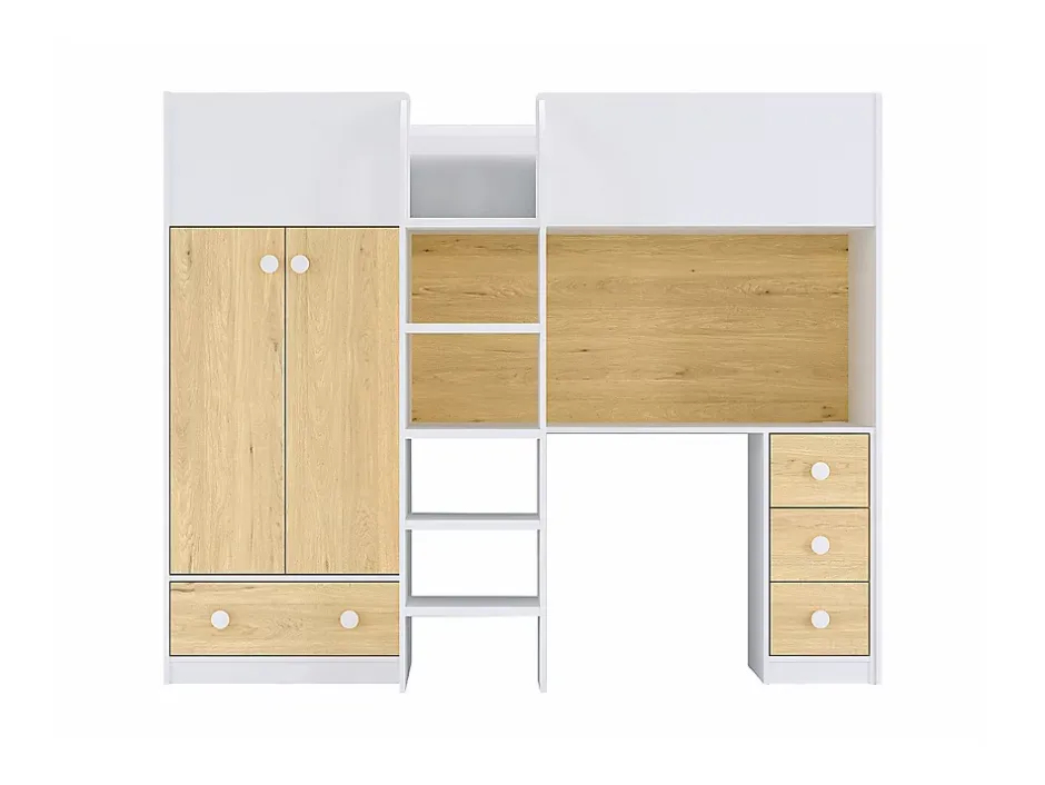 Vente-unique Lit mezzanine 90 x 190 cm avec armoire et bureau - Blanc et naturel - CINAMO Online