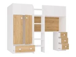 Vente-unique Lit mezzanine 90 x 190 cm avec armoire et bureau - Blanc et naturel - CINAMO Online