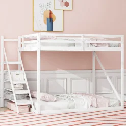 Okwish Lit Mezzanine - Lit enfant 140x200 cm avec Escalier Sécurisé, Structure Robuste MDF et Bois de Pin, Couleur Blanc