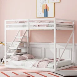 Okwish Lit Mezzanine - Lit enfant 140x200 cm avec Escalier Sécurisé, Structure Robuste MDF et Bois de Pin, Couleur Blanc