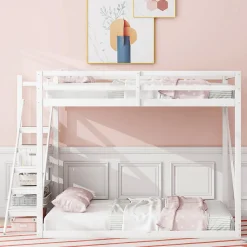 Okwish Lit Mezzanine - Lit enfant 140x200 cm avec Escalier Sécurisé, Structure Robuste MDF et Bois de Pin, Couleur Blanc