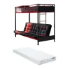 Vente-unique Lit mezzanine 90 x 190 cm - Avec banquette convertible - Métal - Noir et Rouge + Futon + Matelas - MODULO V