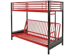 Vente-unique Lit mezzanine 90 x 190 cm - Avec banquette convertible - Métal - Noir et Rouge + Futon + Matelas - MODULO V