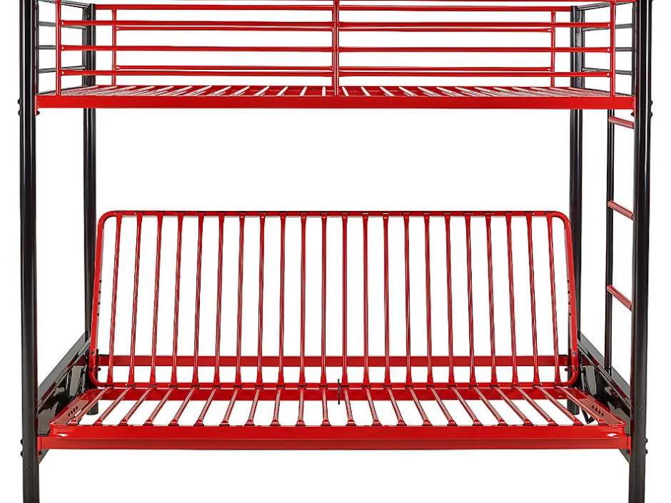 Vente-unique Lit mezzanine 90 x 190 cm - Avec banquette convertible - Métal - Noir et Rouge + Futon + Matelas - MODULO V