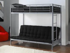 Vente-unique Lit mezzanine 90 x 190 cm - Avec banquette convertible - Métal - Argent + Futon noir - MODULO V