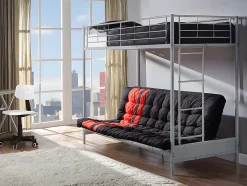 Vente-unique Lit mezzanine 90 x 190 cm - Avec banquette convertible - Métal - Argent - MODULO V