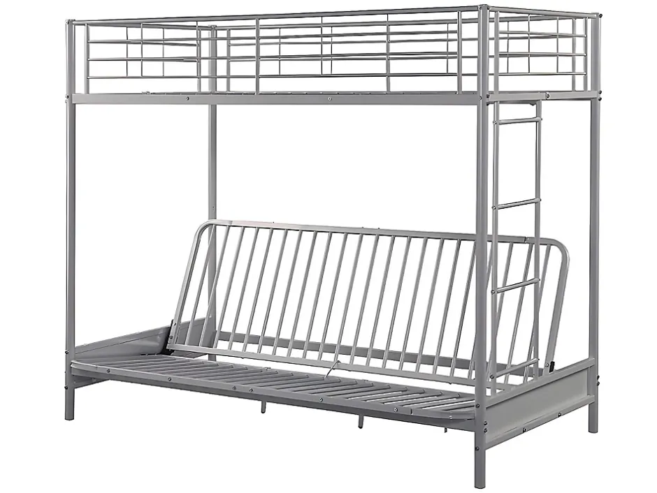 Vente-unique Lit mezzanine 90 x 190 cm - Avec banquette convertible - Métal - Argent + Futon + Matelas - MODULO V Sale