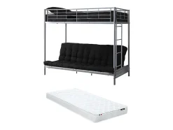 Vente-unique Lit mezzanine 90 x 190 cm - Avec banquette convertible - Métal - Argent + Futon + Matelas - MODULO V Sale